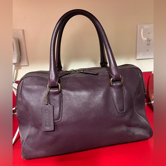 Coach bag Leather Deep Purple Gold Stud Purse Tassle Medium Large Size Handbag - Picture 7 of 14